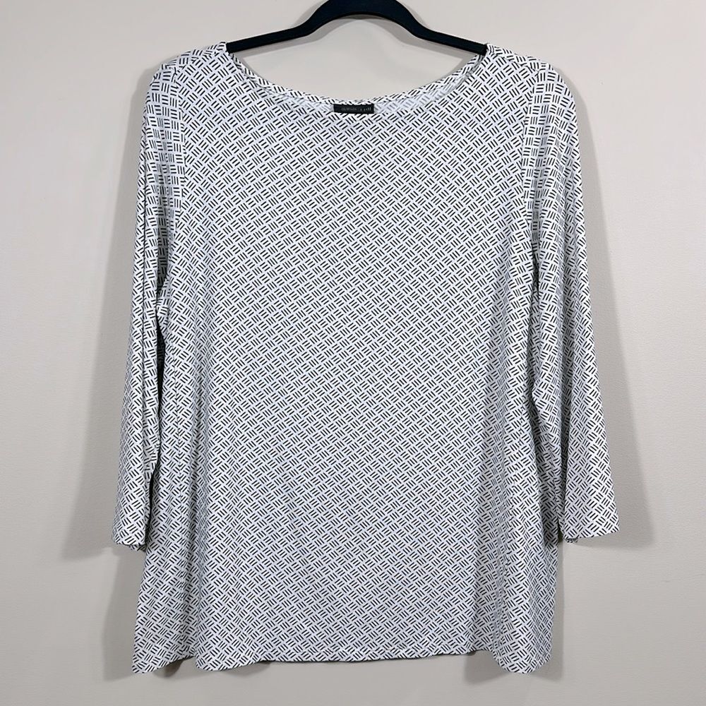 J. Jill Wearever Collection White Black 3/4 Sleeve Shirt Women Medium